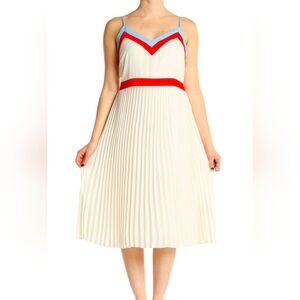 Banana Republic Pleated Skirt Midi Lined Dress With Color Accents Sz 4P
